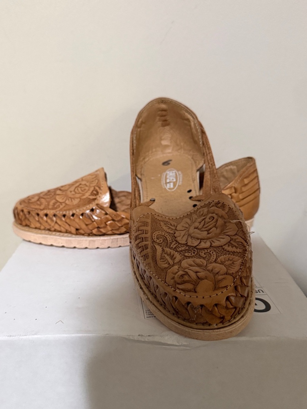 Woman Tan Leather Huarache Slip-On Shoes
